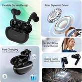 Visual graphic showing 13mm dynamic drivers and ExtraBass technology for immersive audio